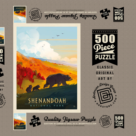 Shenandoah National Park: Mama Bear & Cubs, Vintage Poster 500 Puzzle Schachtel 3D Modell