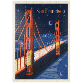 Darstellung des Puzzle-Motivs San Francisco: Golden Gate (Mod Design), Vintage Poster – Puzzleteile: 1000