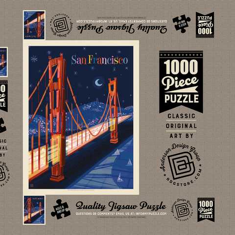 San Francisco: Golden Gate (Mod Design), Vintage Poster 1000 Puzzle Schachtel 3D Modell