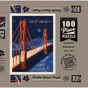 San Francisco: Golden Gate (Mod Design), Vintage Poster 100 Puzzle Schachtel 3D Modell