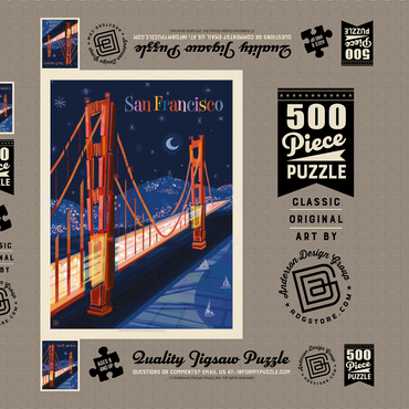 San Francisco: Golden Gate (Mod Design), Vintage Poster 500 Puzzle Schachtel 3D Modell