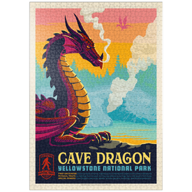 Darstellung des Puzzle Motivs Legends Of The National Parks: Yellowstone's Cave Dragon, Vintage Poster - Puzzleteile: 1000