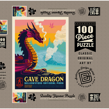 Legends Of The National Parks: Yellowstone's Cave Dragon, Vintage Poster 100 Puzzle Schachtel 3D Modell