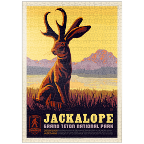 Darstellung des Puzzle Motivs Legends Of The National Parks: Grand Teton's Jackalope, Vintage Poster - Puzzleteile: 1000