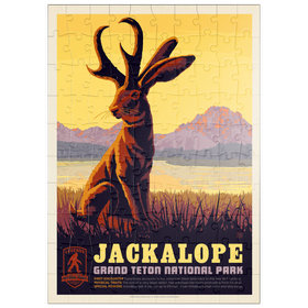 Darstellung des Puzzle Motivs Legends Of The National Parks: Grand Teton's Jackalope, Vintage Poster - Puzzleteile: 100