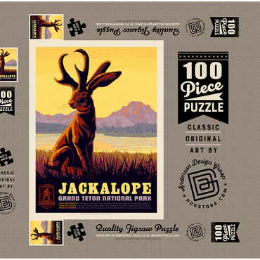 Legends Of The National Parks: Grand Teton's Jackalope, Vintage Poster 100 Puzzle Schachtel 3D Modell