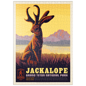 Darstellung des Puzzle Motivs Legends Of The National Parks: Grand Teton's Jackalope, Vintage Poster - Puzzleteile: 500
