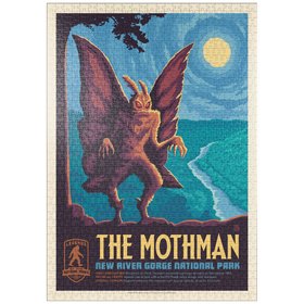 Darstellung des Puzzle Motivs Legends Of The National Parks: New River Gorge's MothMan, Vintage Poster - Puzzleteile: 1000