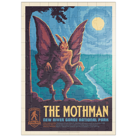 Darstellung des Puzzle Motivs Legends Of The National Parks: New River Gorge's MothMan, Vintage Poster - Puzzleteile: 100