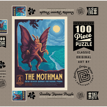 Legends Of The National Parks: New River Gorge's MothMan, Vintage Poster 100 Puzzle Schachtel 3D Modell