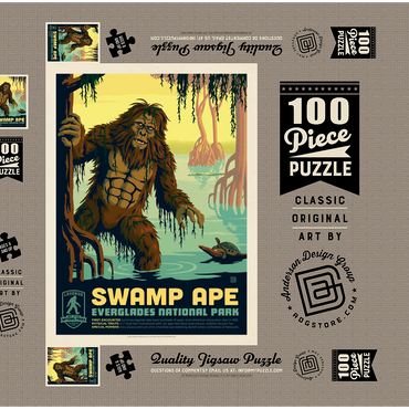 Legends Of The National Parks: Everglade's Swamp Ape, Vintage Poster 100 Puzzle Schachtel 3D Modell