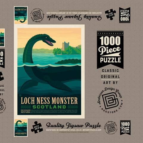 Mythical Creatures: Loch Ness Monster, Vintage Poster 1000 Puzzle Schachtel 3D Modell