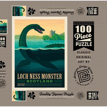 Mythical Creatures: Loch Ness Monster, Vintage Poster 100 Puzzle Schachtel 3D Modell