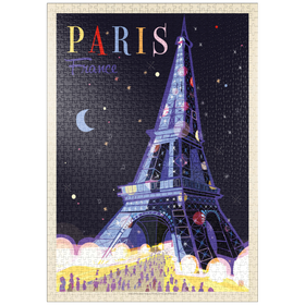 Darstellung des Puzzle-Motivs France: Paris, Eiffelturm bei Nacht (Mod Design), Vintage Poster – Puzzleteile: 1000