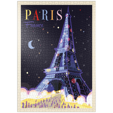 puzzleplate France: Paris, Eiffel Tower At Night (Mod Design), Vintage Poster 1000 Puzzle