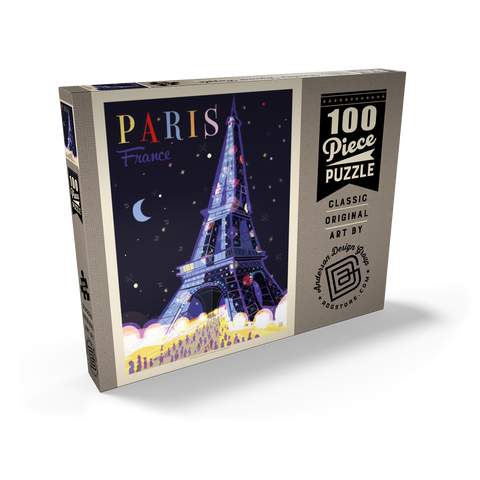 France: Paris, Eiffel Tower At Night (Mod Design), Vintage Poster 100 Puzzle Schachtel Ansicht2
