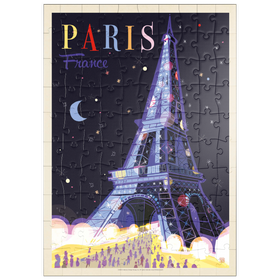 Darstellung des Puzzle Motivs France: Paris, Eiffelturm bei Nacht (Mod Design), Vintage Poster - Puzzleteile: 100