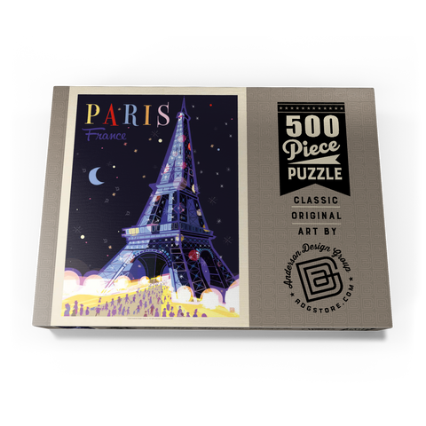 France: Paris, Eiffel Tower At Night (Mod Design), Vintage Poster 500 Puzzle Schachtel Ansicht3