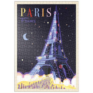 puzzleplate France: Paris, Eiffel Tower At Night (Mod Design), Vintage Poster 500 Puzzle