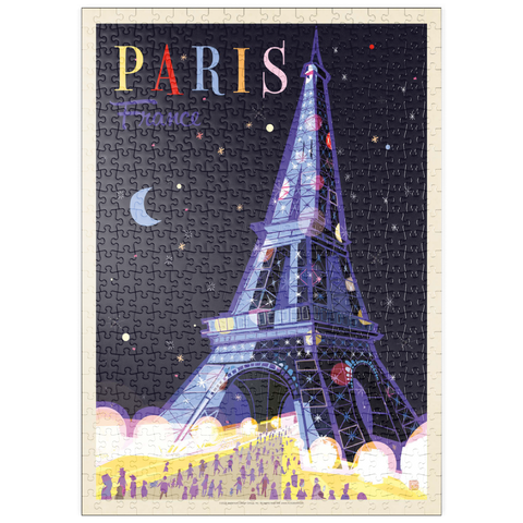 puzzleplate France: Paris, Eiffel Tower At Night (Mod Design), Vintage Poster 500 Puzzle