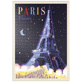 Darstellung des Puzzle Motivs France: Paris, Eiffelturm bei Nacht (Mod Design), Vintage Poster - Puzzleteile: 500