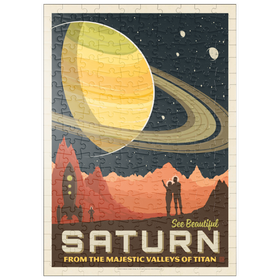 Darstellung des Puzzle Motivs Saturn: Aus den Tälern des Titan, Vintage Poster - Puzzleteile: 200