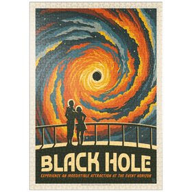 Darstellung des Puzzle-Motivs Schwarze Löcher: Eine unwiderstehliche Anziehungskraft, Vintage Poster – Puzzleteile: 1000