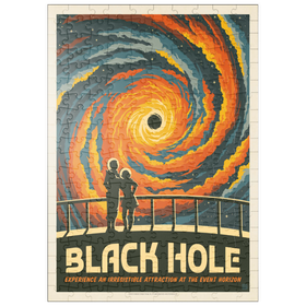 Darstellung des Puzzle Motivs Schwarze Löcher: Eine unwiderstehliche Anziehungskraft, Vintage Poster - Puzzleteile: 200