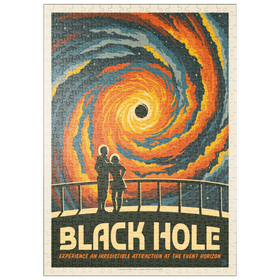 Darstellung des Puzzle Motivs Schwarze Löcher: Eine unwiderstehliche Anziehungskraft, Vintage Poster - Puzzleteile: 500