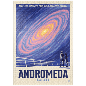 Darstellung des Puzzle Motivs Andromeda-Galaxie-Tour, Vintage Poster - Puzzleteile: 1000