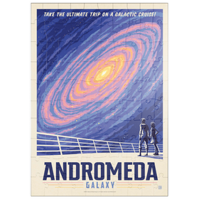 Darstellung des Puzzle Motivs Andromeda-Galaxie-Tour, Vintage Poster - Puzzleteile: 100