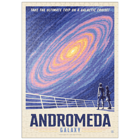 Darstellung des Puzzle Motivs Andromeda-Galaxie-Tour, Vintage Poster - Puzzleteile: 500
