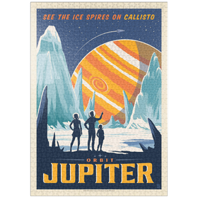 Darstellung des Puzzle Motivs Jupiter: Eisspitzen von Kallisto, Vintage Poster - Puzzleteile: 1000