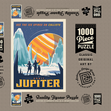 Jupiter: Ice Spires Of Callisto, Vintage Poster 1000 Puzzle Schachtel 3D Modell