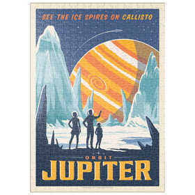 Darstellung des Puzzle Motivs Jupiter: Eisspitzen von Kallisto, Vintage Poster - Puzzleteile: 500
