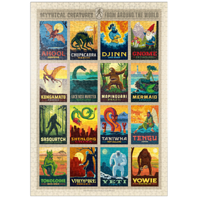Darstellung des Puzzle Motivs Mythical Creatures From Around The World, Vintage Poster - Puzzleteile: 1000