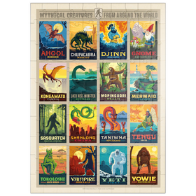 Darstellung des Puzzle Motivs Mythical Creatures From Around The World, Vintage Poster - Puzzleteile: 100