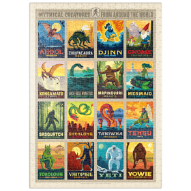 Darstellung des Puzzle Motivs Mythical Creatures From Around The World, Vintage Poster - Puzzleteile: 500