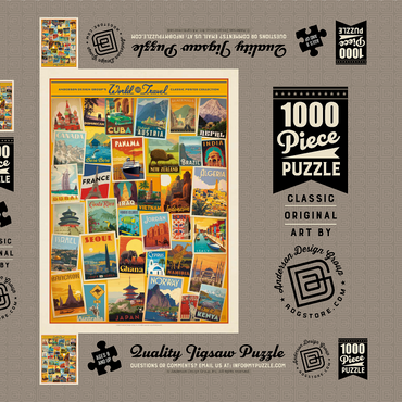 World Travel: Collage Print, Vintage Poster 1000 Puzzle Schachtel 3D Modell