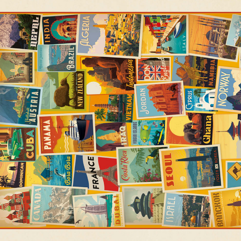 World Travel: Collage Print, Vintage Poster 100 Puzzle 3D Modell