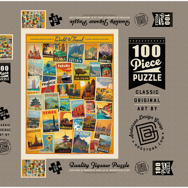 World Travel: Collage Print, Vintage Poster 100 Puzzle Schachtel 3D Modell