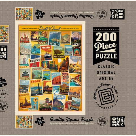 World Travel: Collage Print, Vintage Poster 200 Puzzle Schachtel 3D Modell