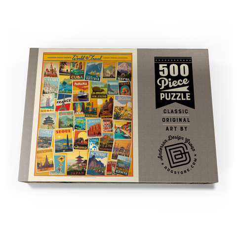 World Travel: Collage Print, Vintage Poster 500 Puzzle Schachtel Ansicht3