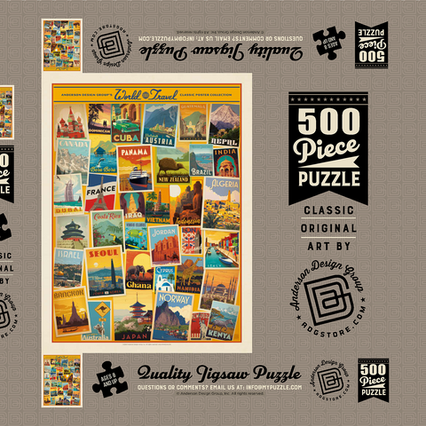 World Travel: Collage Print, Vintage Poster 500 Puzzle Schachtel 3D Modell