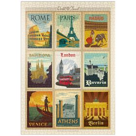 Darstellung des Puzzle-Motivs World Travel: Multi-Image Print - Edition 1, Vintage Poster – Puzzleteile: 1000