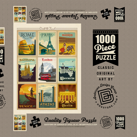 World Travel: Multi-Image Print - Edition 1, Vintage Poster 1000 Puzzle Schachtel 3D Modell