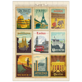 Darstellung des Puzzle Motivs World Travel: Multi-Image Print - Edition 1, Vintage Poster - Puzzleteile: 100