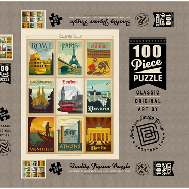 World Travel: Multi-Image Print - Edition 1, Vintage Poster 100 Puzzle Schachtel 3D Modell