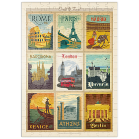 Darstellung des Puzzle-Motivs World Travel: Multi-Image Print - Edition 1, Vintage Poster – Puzzleteile: 200