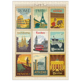 Darstellung des Puzzle Motivs World Travel: Multi-Image Print - Edition 1, Vintage Poster - Puzzleteile: 500